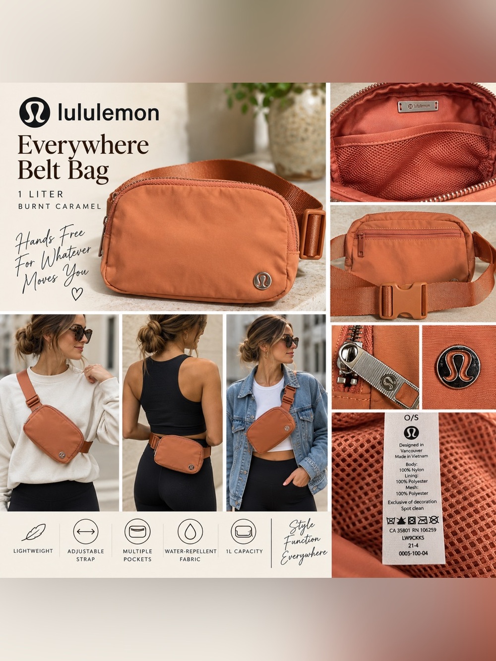 Lululemon Everywhere Belt Bag 1L Burnt Caramel Original EBB